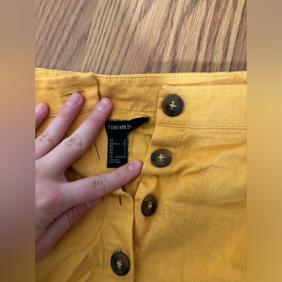 Forever 21 yellow button skirt size small tie belt - Picture 5 of 6